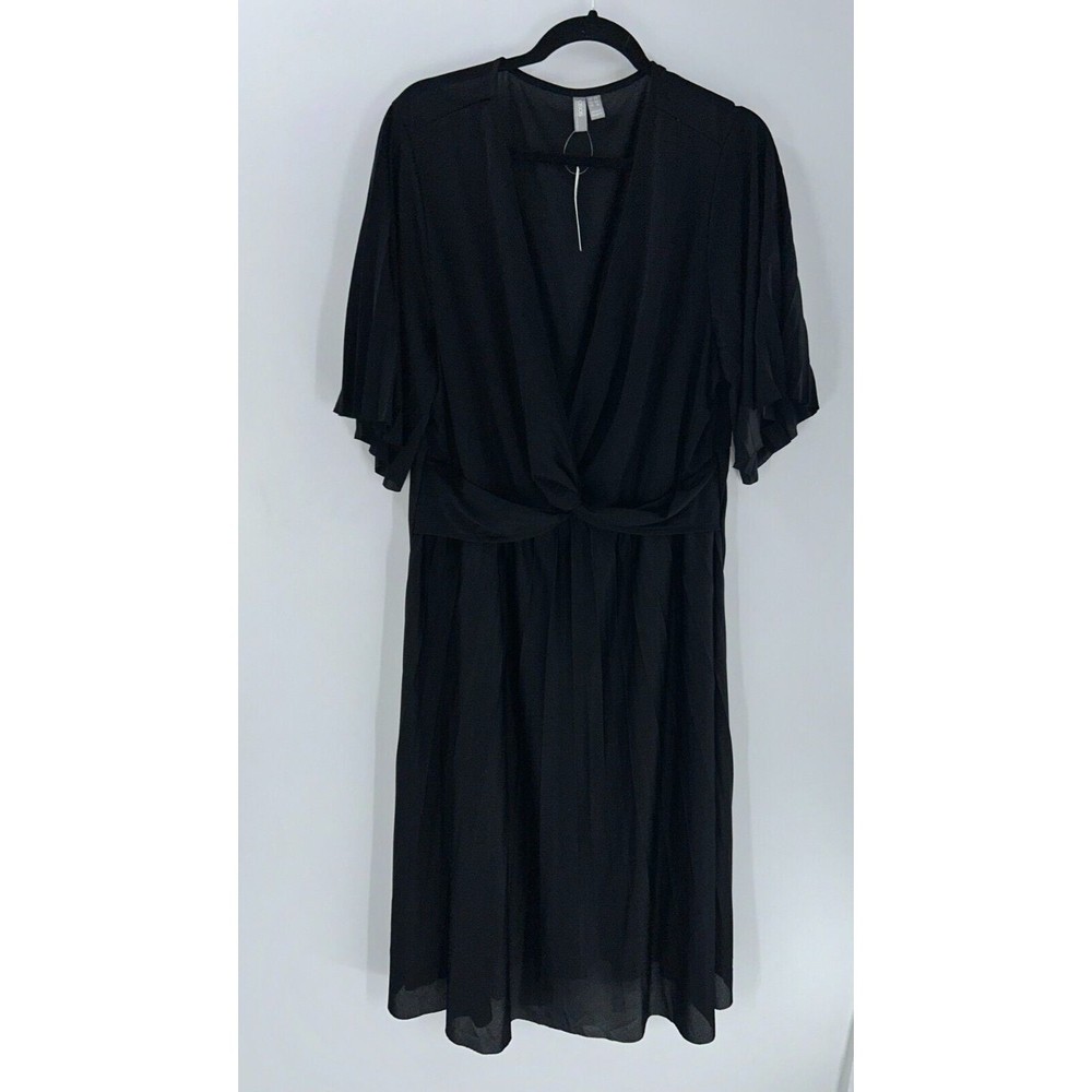 Women's Asos Curve Black A-line Flutter Sleeve Sheer Midi Dress Size 18
